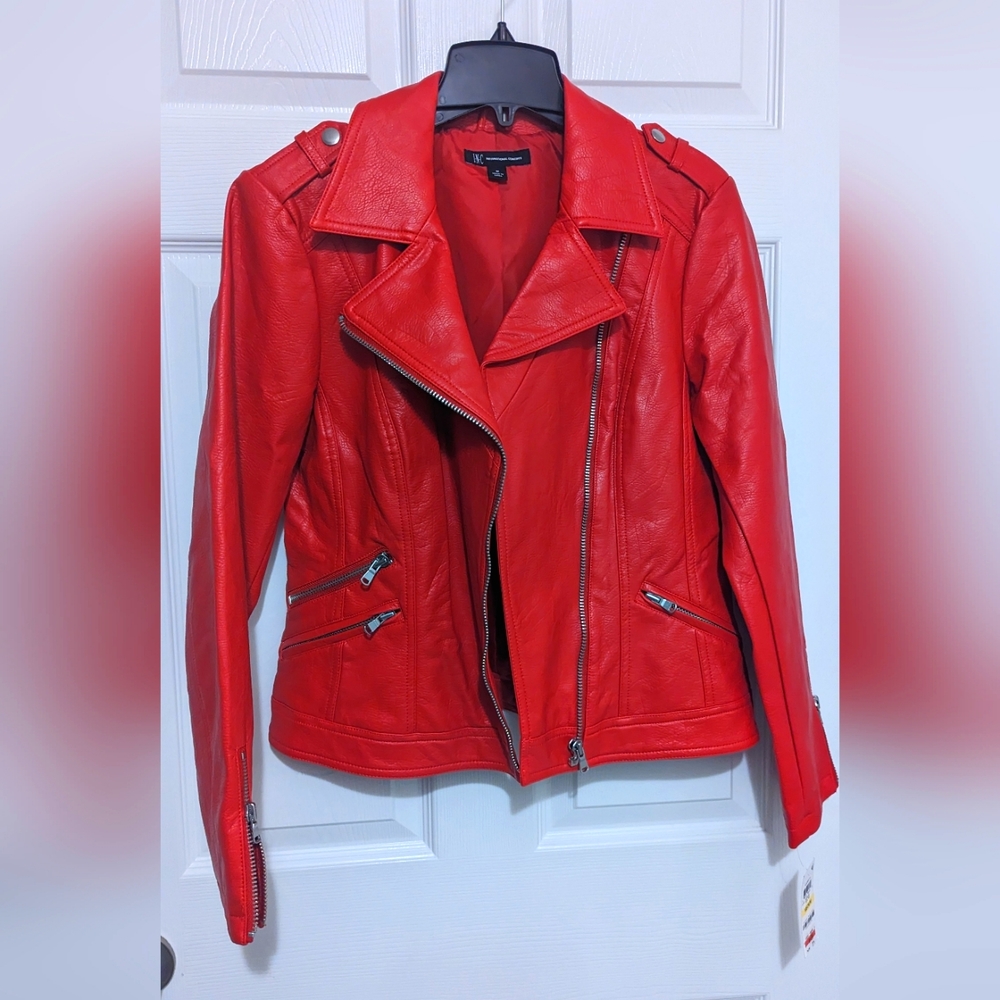 Women's INC Faux Leather Motorcycle Jacket Size Medium NWT